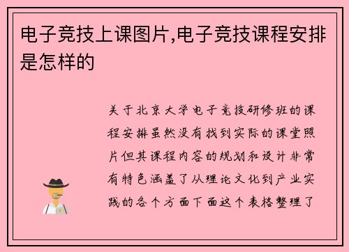 电子竞技上课图片,电子竞技课程安排是怎样的